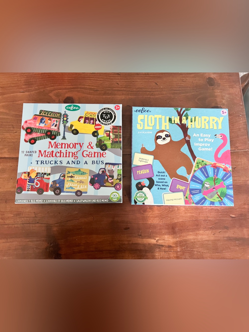 New eeboo Educational game bundle Sloth in a hurry & Trucks & bus Memory match